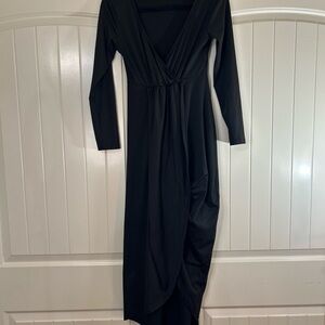Black Ruched Long Sleeve Gown for Cocktail Night Out